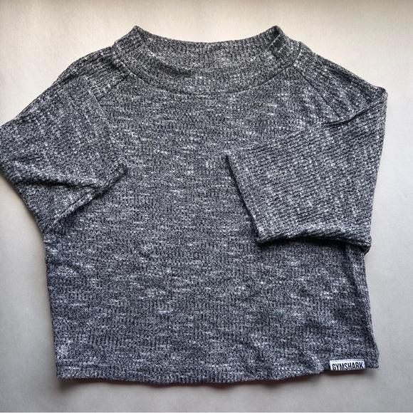 Gymshark Women's large cropped knit grey gym shirt workout exercise athleisure - Picture 1 of 8